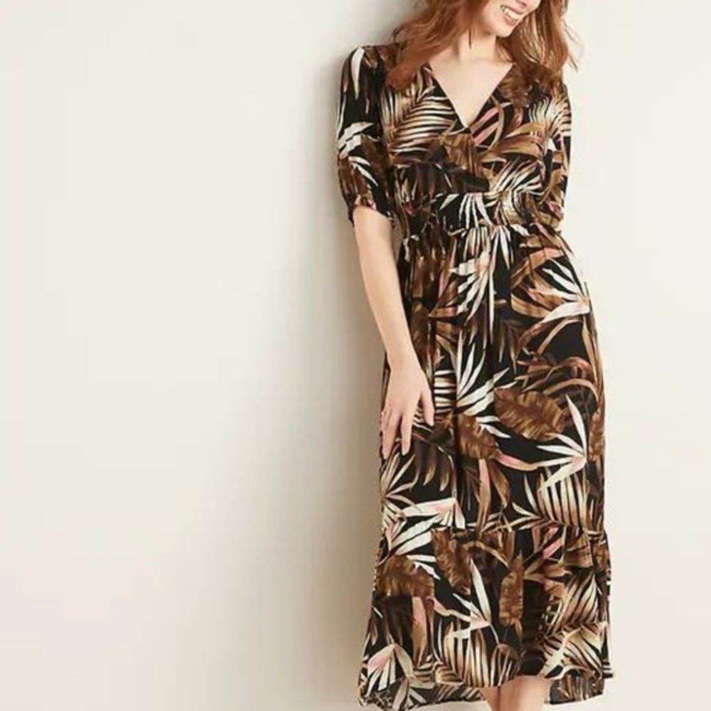 NEW Old Navy Tropical Palm Leaf Waist Defined Maxi Dress Size L NWT